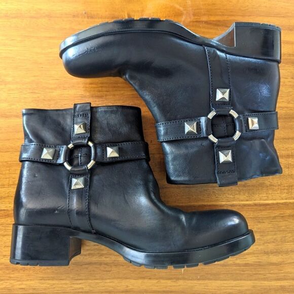 AGL Studded Boots 5 Moto Rock Rebel Punk Grunge Whimsigoth Dark Academia Boho - Picture 8 of 12